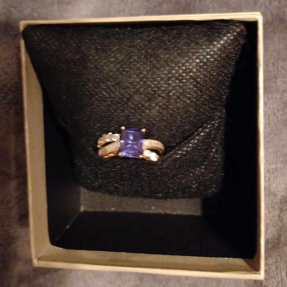 18k Gold over 925 Sterling Silver. Amethyst & CZ white stones . Size 7.